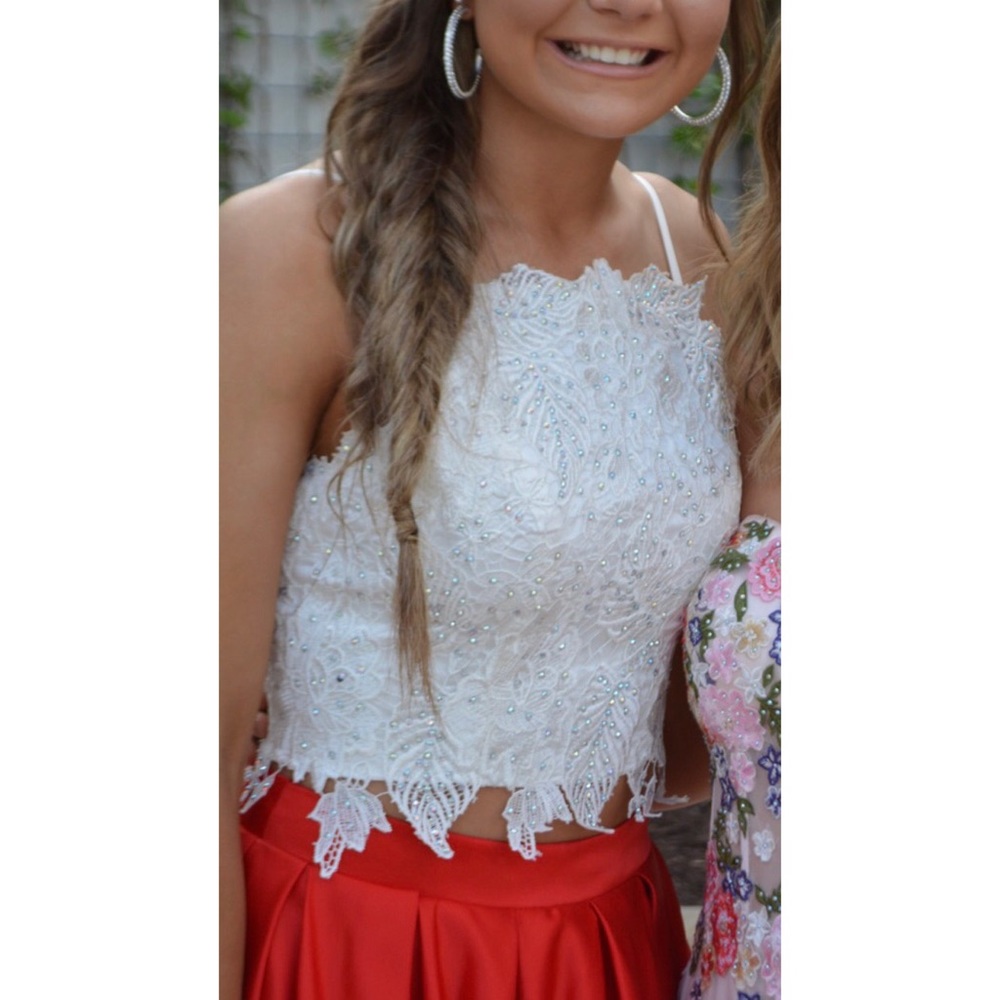 red and white prom dress